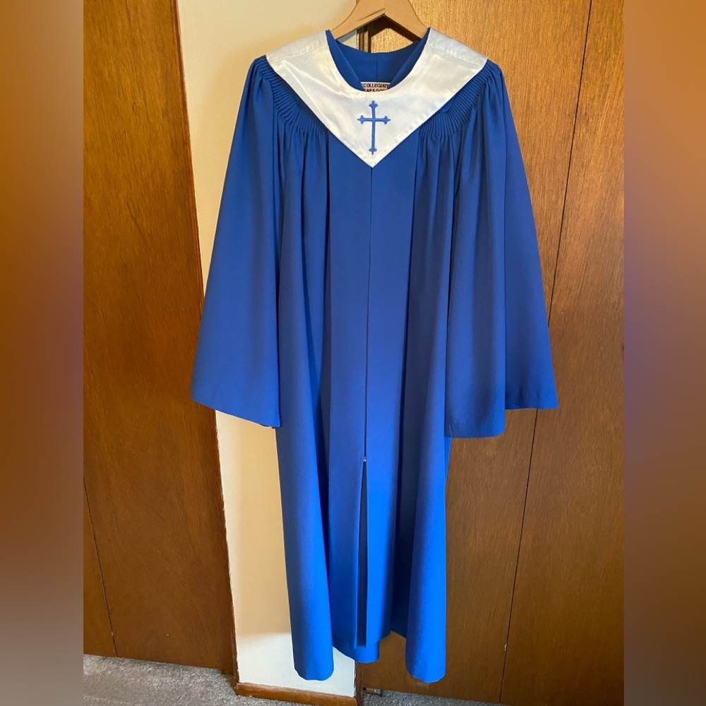 CHOIR ROBE Royal Blue with White Stole Collegiate Cap & Gown Size 52